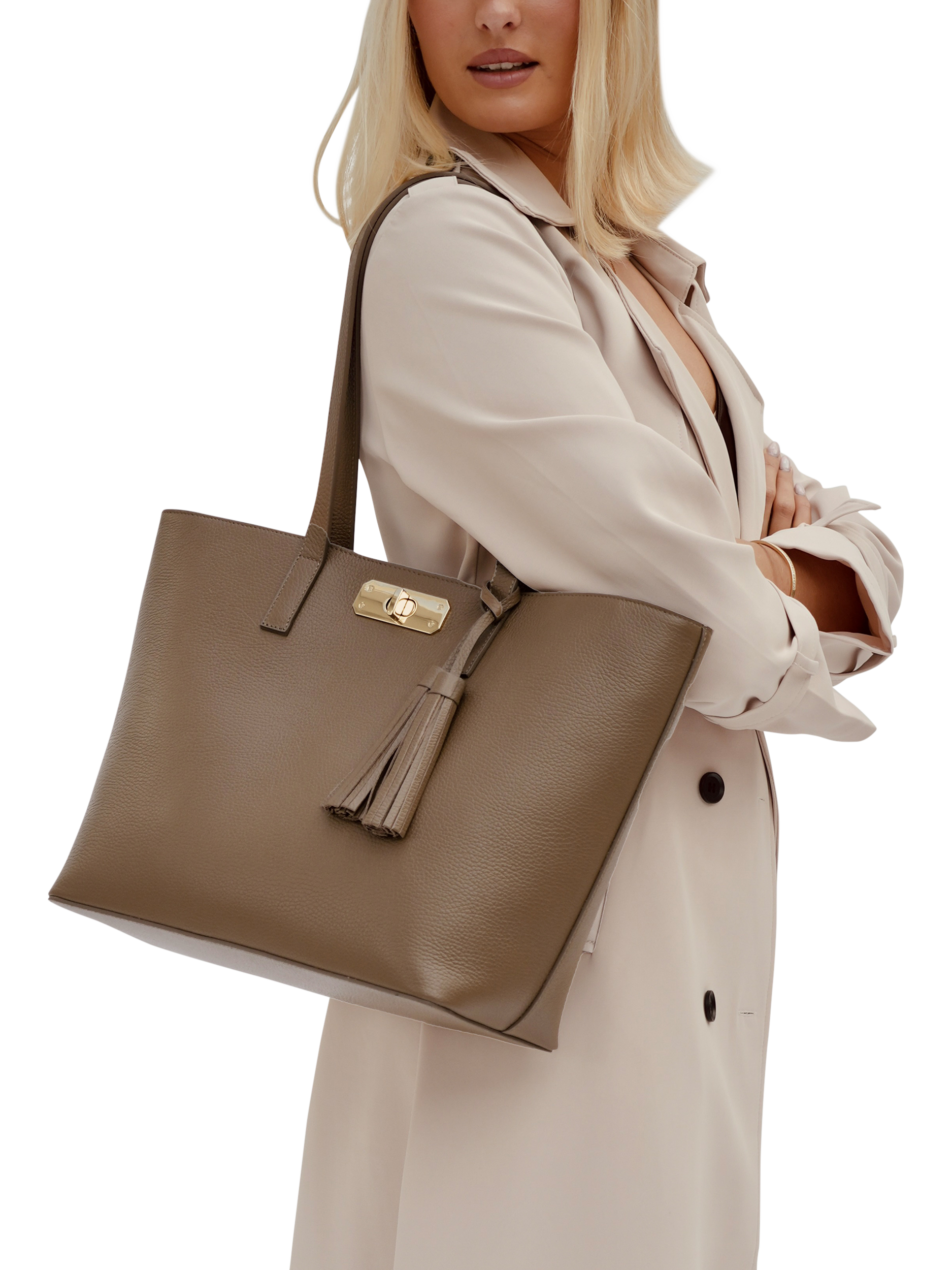 Product image 2 of 4, which shows Apatchy London Kate Leather Tote Bag, Mink