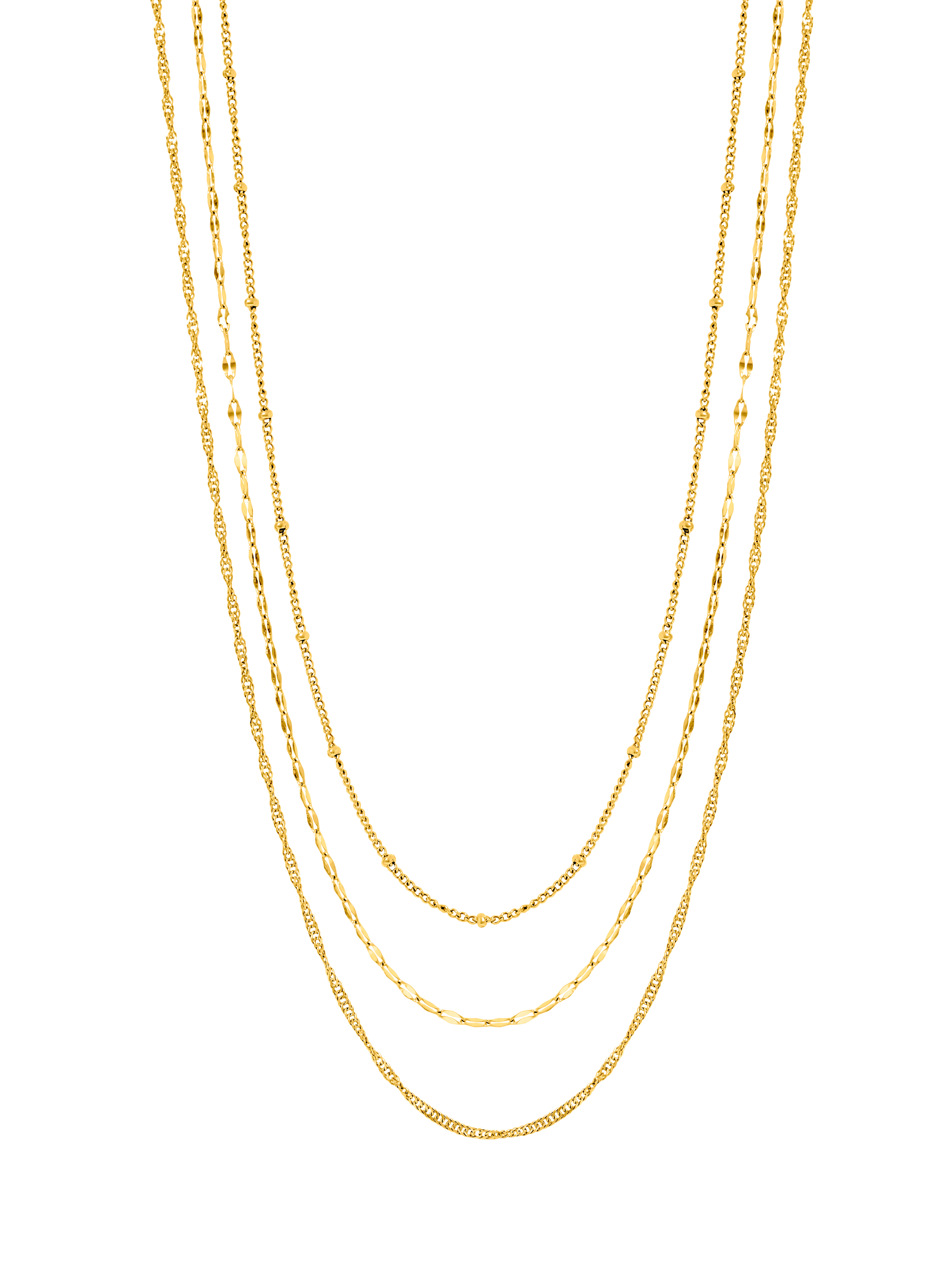Product image 1 of 1, which shows Jon Richard Waterproof Multirow Necklace, Pack of 3, Gold