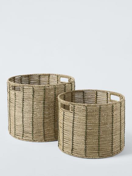 John Lewis Seagrass Storage Baskets, Set of 2, Green, Green