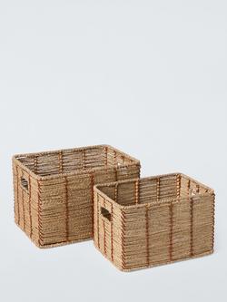 John Lewis Rectangular Seagrass Basket, Set of 2, Red/Natural, Red Natural