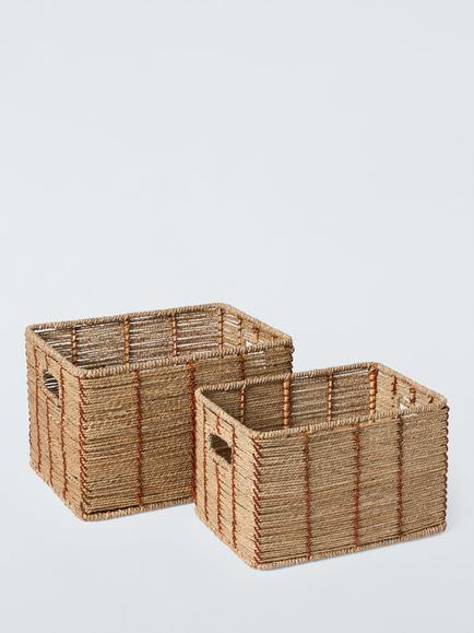 John Lewis Rectangular Seagrass Basket, Set of 2, Red/Natural, Red Natural