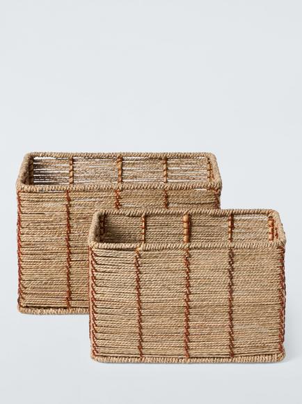 John Lewis Rectangular Seagrass Basket, Set of 2, Red/Natural - view 2, Red Natural