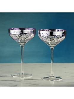 Artland Filigree Electroplated Coupe Cocktail Glass, Set of 4, 350ml, Lilac - view 2, Lilac
