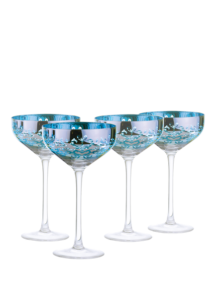 Artland Filigree Electroplated Coupe Cocktail Glass, Set of 4, 350ml, Blue, Blue