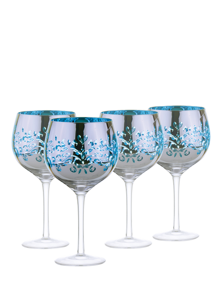 Artland Filigree Electroplated Gin Cocktail Glass, Set of 4, 700ml, Blue, Blue