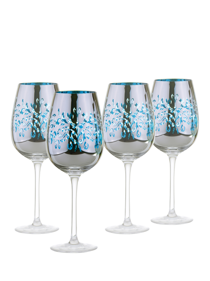 Artland Filigree Electroplated Wine Glass, Set of 4, 500ml, Blue, Blue