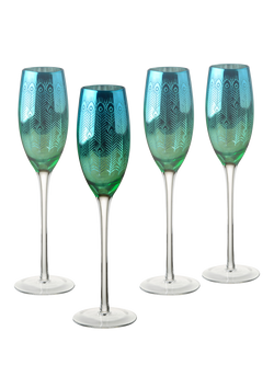Artland Peacock Electroplated Champagne Flute, Set of 4, 200ml, Green, Green