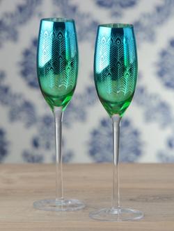 Artland Peacock Electroplated Champagne Flute, Set of 4, 200ml, Green - view 2, Green