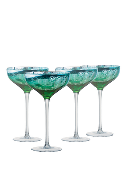 Artland Peacock Electroplated Coupe Cocktail Glass, Set of 4, 350ml, Green, Green