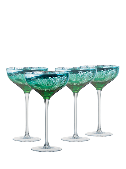 Artland Peacock Electroplated Coupe Cocktail Glass, Set of 4, 350ml, Green, Green
