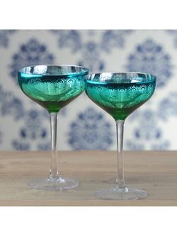 Artland Peacock Electroplated Coupe Cocktail Glass, Set of 4, 350ml, Green - view 2, Green