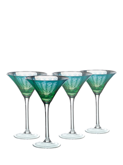 Artland Peacock Electroplated Martini Cocktail Glass, Set of 4, 250ml, Green, Green
