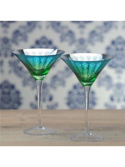 Artland Peacock Electroplated Martini Cocktail Glass, Set of 4, 250ml, Green - view 2, Green