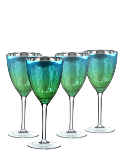 Artland Peacock Electroplated Wine Glass, Set of 4, 350ml, Green, Green