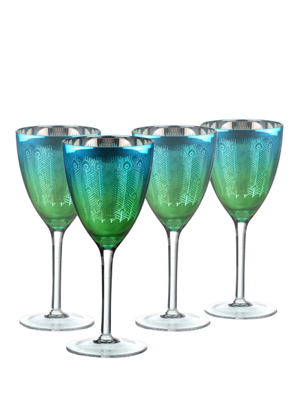 Artland Peacock Electroplated Wine Glass, Set of 4, 350ml, Green, Green