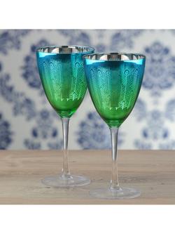 Artland Peacock Electroplated Wine Glass, Set of 4, 350ml, Green - view 2, Green