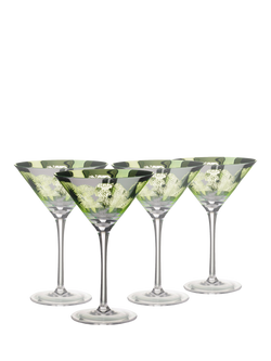Artland Tropical Leaves Electroplated Martini Cocktail Glass, Set of 4, 250ml, Green, Green