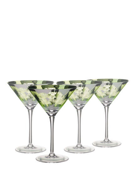 Artland Tropical Leaves Electroplated Martini Cocktail Glass, Set of 4, 250ml, Green, Green