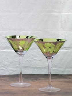 Artland Tropical Leaves Electroplated Martini Cocktail Glass, Set of 4, 250ml, Green - view 2, Green