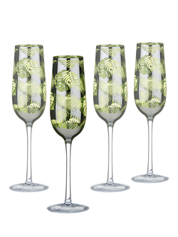 Artland Tropical Leaves Electroplated Champagne Flute, Set of 4, 250ml, Green, Green