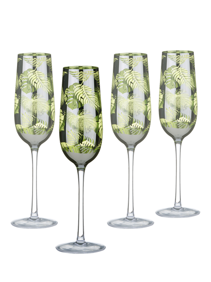 Artland Tropical Leaves Electroplated Champagne Flute, Set of 4, 250ml, Green, Green