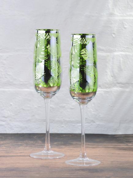 Artland Tropical Leaves Electroplated Champagne Flute, Set of 4, 250ml, Green - view 2, Green