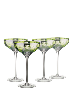 Artland Tropical Leaves Electroplated Coupe Cocktail Glass, Set of 4, 350ml, Green, Green