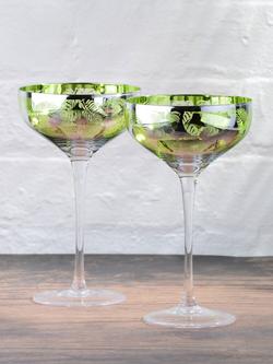 Artland Tropical Leaves Electroplated Coupe Cocktail Glass, Set of 4, 350ml, Green - view 2, Green