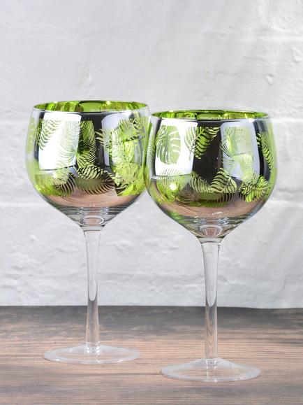 Artland Tropical Leaves Electroplated Gin Cocktail Glass, Set of 4, 700ml, Green - view 2, Green