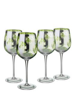 Artland Tropical Leaves Electroplated Wine Glass, Set of 4, 500ml, Green, Green