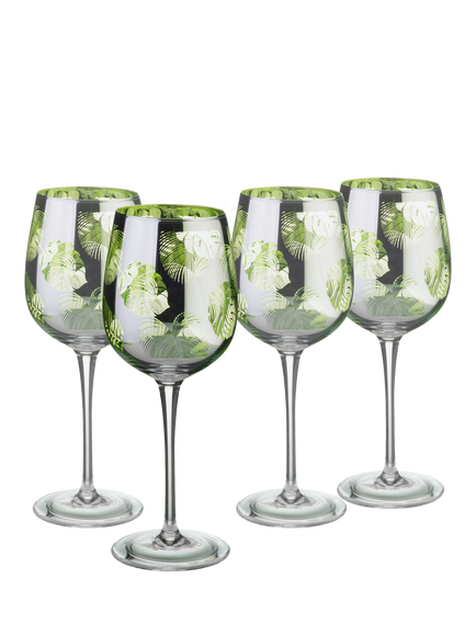Artland Tropical Leaves Electroplated Wine Glass, Set of 4, 500ml, Green, Green