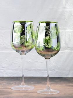 Artland Tropical Leaves Electroplated Wine Glass, Set of 4, 500ml, Green - view 2, Green