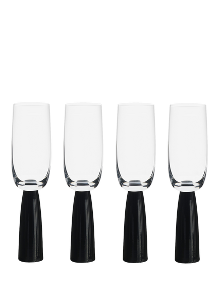 Anton Studio Designs Oslo Glass Champagne Flute, Set of 4, 200ml, Black, Clear