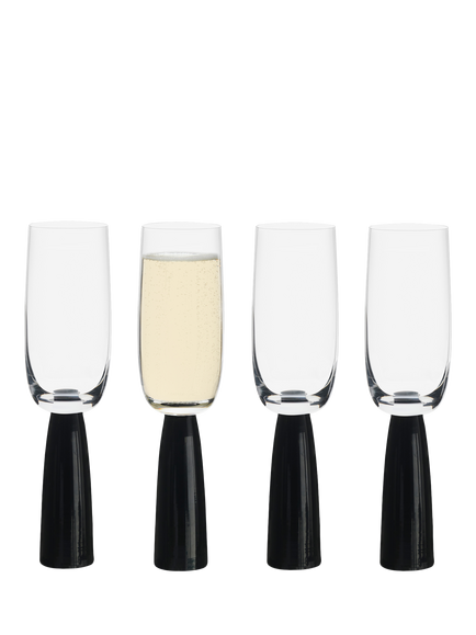 Anton Studio Designs Oslo Glass Champagne Flute, Set of 4, 200ml, Black - view 2, Clear