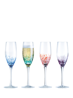 Anton Studio Designs Speckle Glass Champagne Flute, Set of 4, 250ml, Multi, Multi