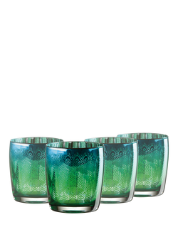 Artland Peacock Electroplated Double Old Fashioned Glass Tumbler, Set of 4, 450ml, Green, Green