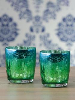 Artland Peacock Electroplated Double Old Fashioned Glass Tumbler, Set of 4, 450ml, Green - view 2, Green