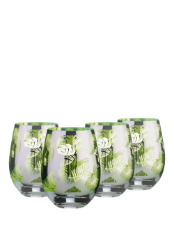 Artland Tropical Leaves Electroplated Double Old Fashioned Glass Tumbler, Set of 4, 550ml, Green, Green