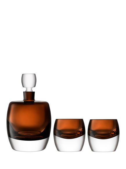LSA International Whisky Club Glass Decanter & 2 Tumbler Set, Brown/Clear, Brown