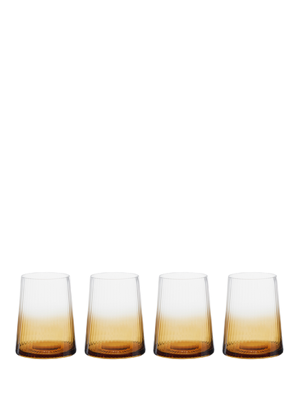 Anton Studio Designs Empire Double Old Fashioned Tumblers, Set of 4, 400ml, Amber, Clear