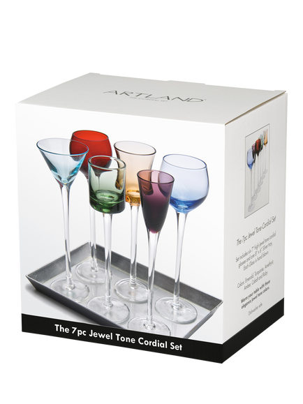 Artland Jewel Tone Cordial & Liqueur Long Stem Glass Set, 7 Piece, Multi - view 2, Multi