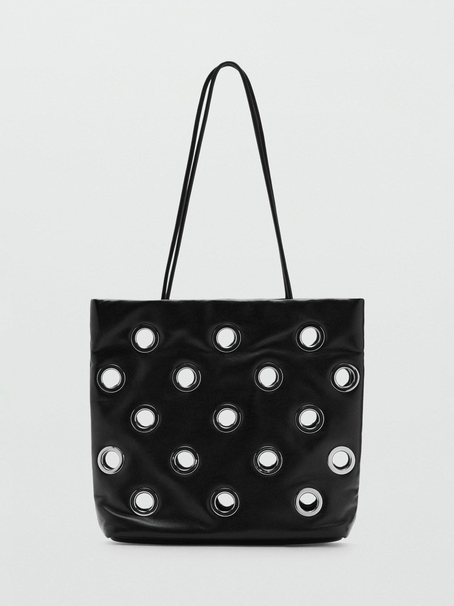 Product image 1 of 5, which shows Mango Abra Eyelet Tote Bag, Black