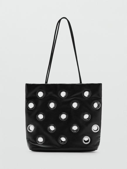 Mango Abra Eyelet Tote Bag, Black, Black