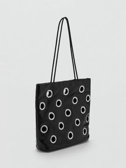 Mango Abra Eyelet Tote Bag, Black - view 2, Black