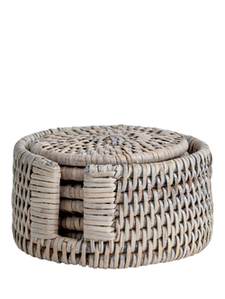 Neptune Ashcroft Rattan Round Coasters & Holder, Set of 6, 