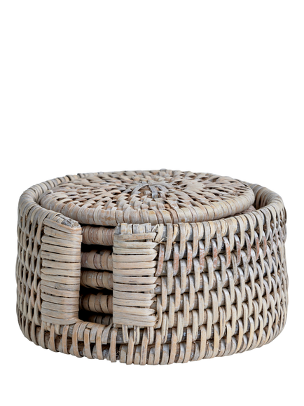 Neptune Ashcroft Rattan Round Coasters & Holder, Set of 6, 