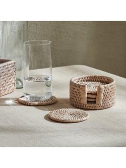 Neptune Ashcroft Rattan Round Coasters & Holder, Set of 6 - view 2, 