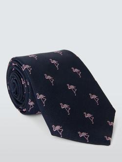 John Lewis Flamingo Silk Tie, Navy, Navy Multi
