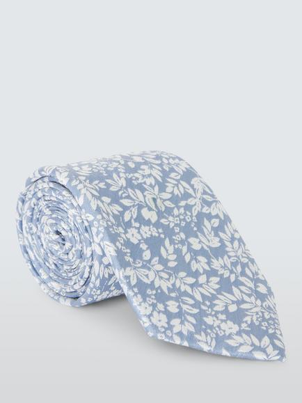 John Lewis Leaf Print Silk Tie, Light Blue