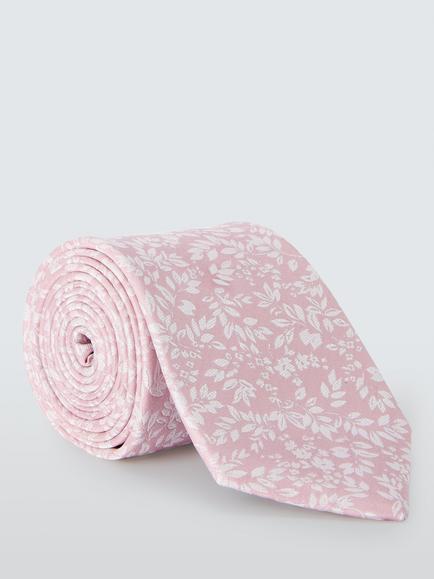 John Lewis Leaf Print Silk Tie, Light Pink